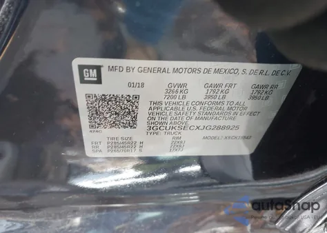 2018 Chevrolet Silverado 1500 2Lz из США, поврежденный, VIN 3GCUKSECXJG288925